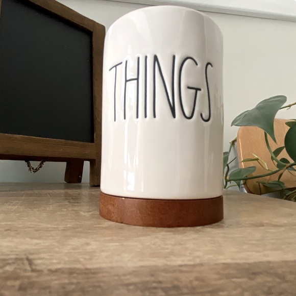Rae Dunn THINGS Holder - Ceramic and Wood - NEW - Picture 3 of 4